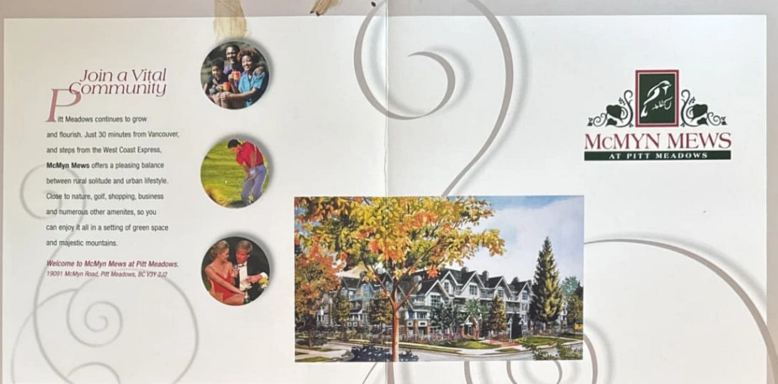 Original McMyn Mews development brochure, 19091 McMyn Road, Pitt Meadows
