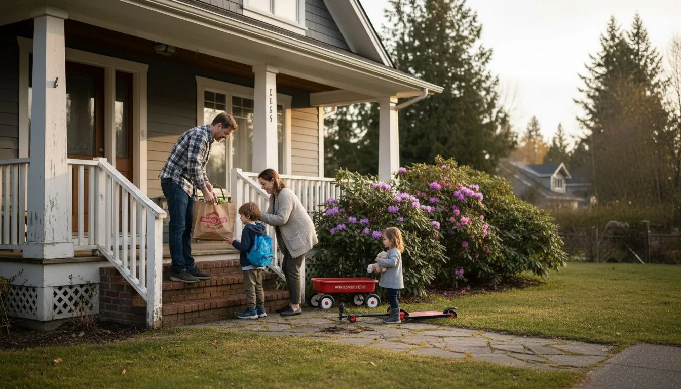 Family in front of Silver Valley home