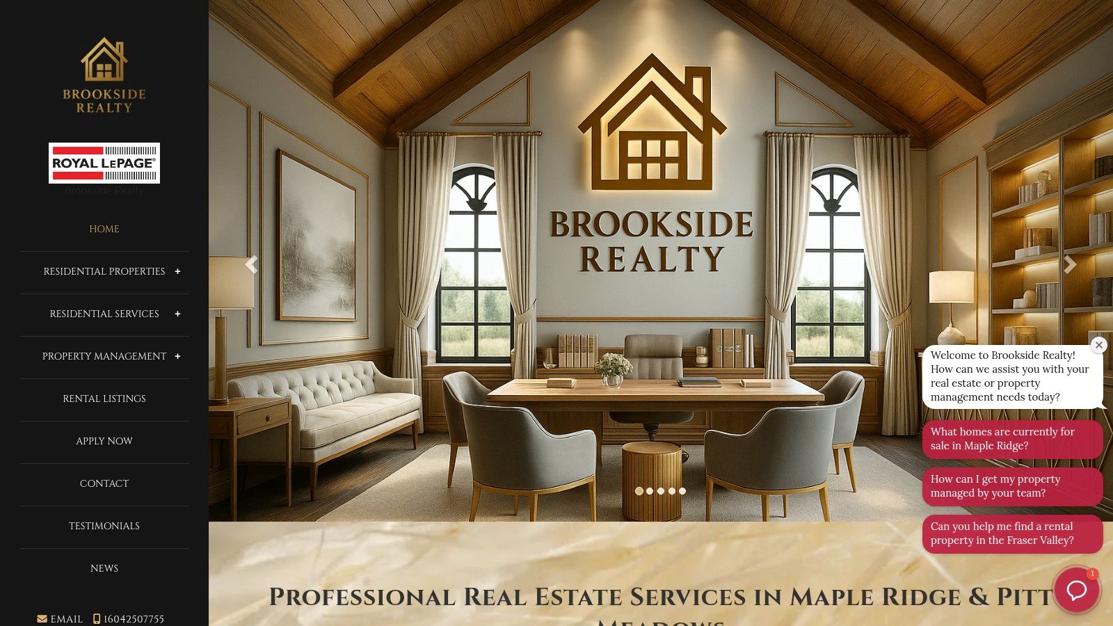 A professional real estate office with agents working at their desks, representing the team at Royal LePage Brookside Realty.