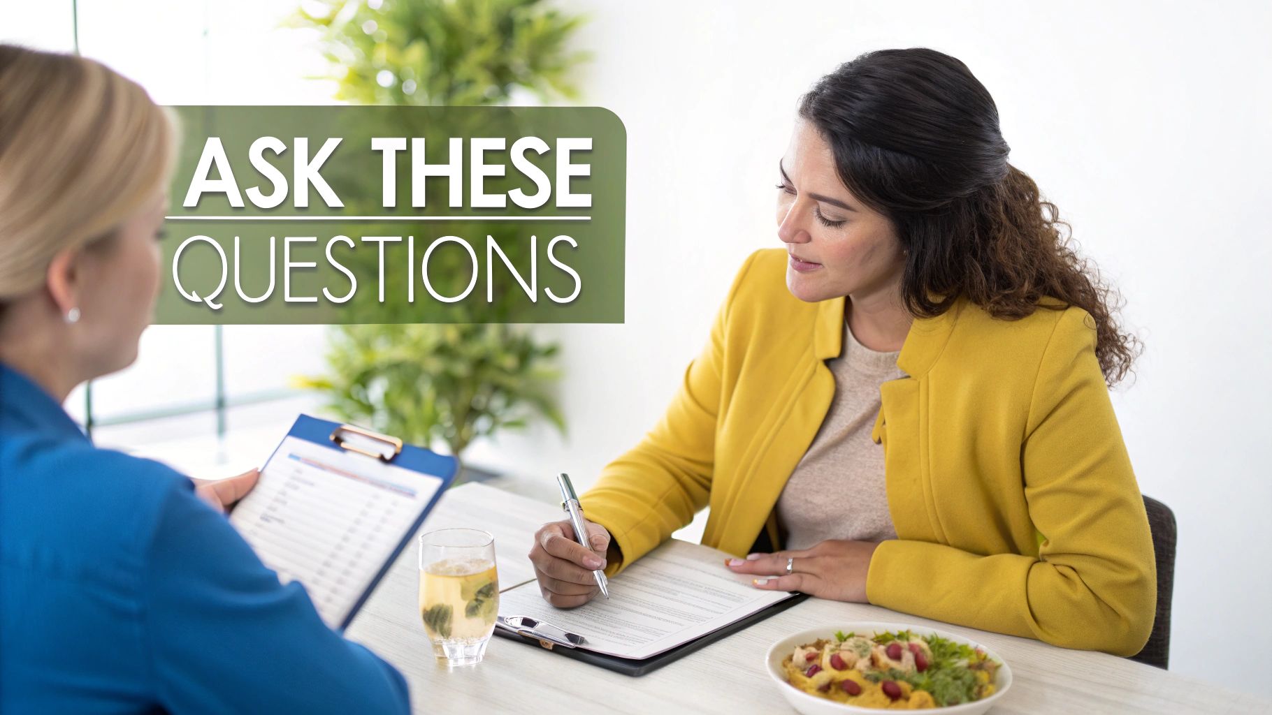 A person interviewing a real estate agent at a coffee shop.