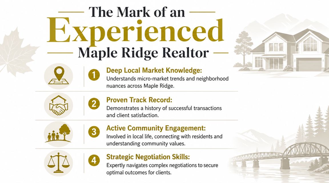 An infographic detailing the four key traits of an experienced real estate agent in Maple Ridge.