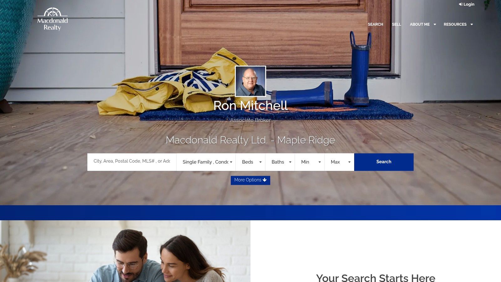 A screenshot of a Macdonald Realty agent's website showing property listings in Maple Ridge.
