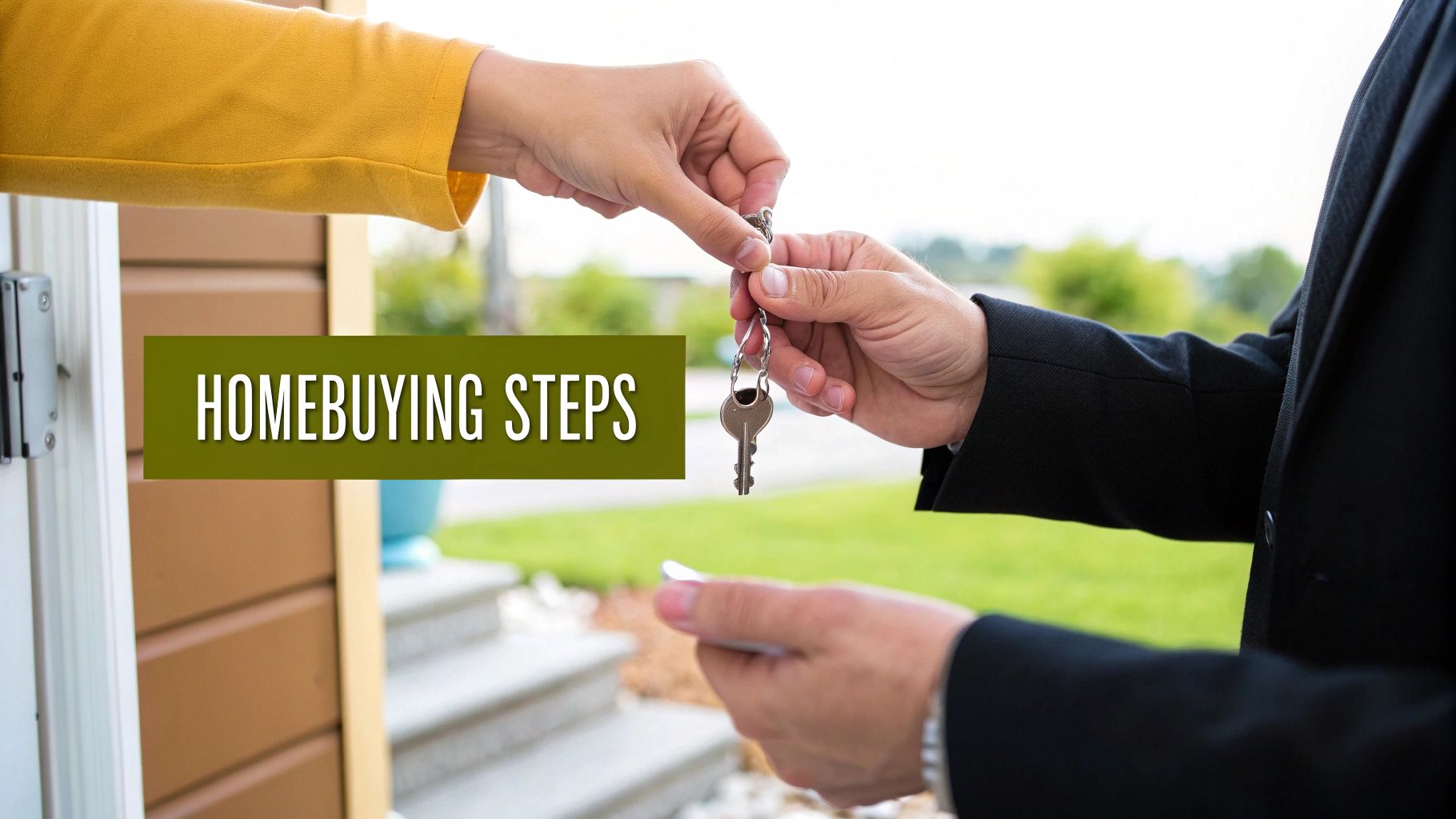 Family receiving keys to their new house from a real estate agent.