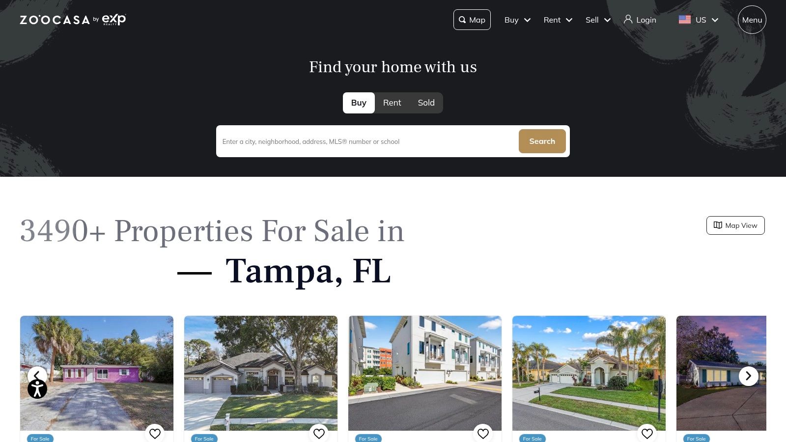 A screenshot of the Zoocasa website property listings search page.