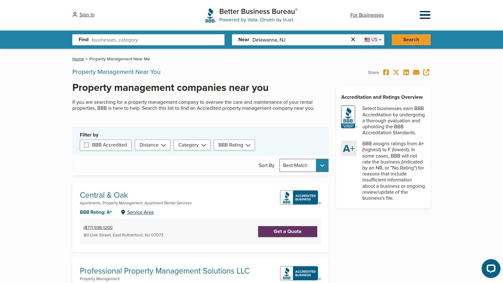 Better Business Bureau (BBB) – Canada (property management category)